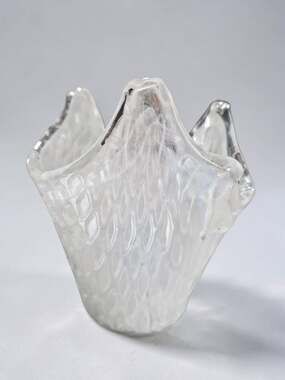 Vintage Murano Hand Blown White and Clear Art Glass Handkerchief Vase